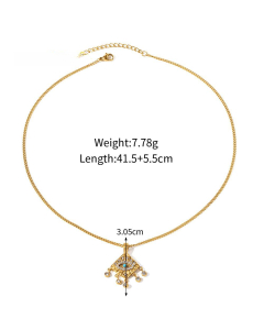 Retro 18K Gold-Plated Malachite Inlaid Square Devil's Eye Pendant Stainless Steel Necklace Ring Wholesale