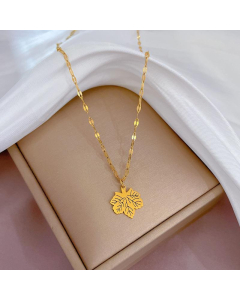Maple Leaf Flat Chain Stainless Steel Necklace-Gold Color