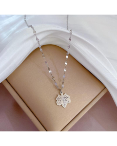 Maple Leaf Flat Chain Stainless Steel Necklace-Silver Color
