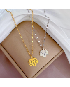 Maple Leaf Flat Chain Stainless Steel Necklace