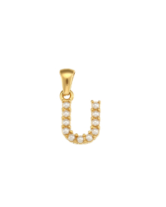 Wholesale Accessories Fashion Niche Simple Zircons Letter Stainless Steel Plated 18K Gold Micro-inset Pearl Letters Pendant-01-U