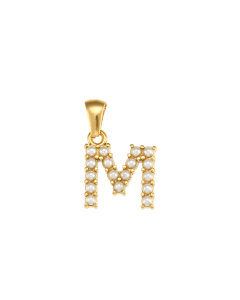 Wholesale Accessories Fashion Niche Simple Zircons Letter Stainless Steel Plated 18K Gold Micro-inset Pearl Letters Pendant-01-M