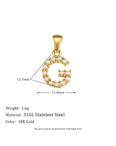 Wholesale Accessories Fashion Niche Simple Zircons Letter Stainless Steel Plated 18K Gold Micro-inset Pearl Letters Pendant-01-G