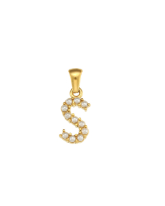 Wholesale Accessories Fashion Niche Simple Zircons Letter Stainless Steel Plated 18K Gold Micro-inset Pearl Letters Pendant-01-S
