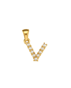 Wholesale Accessories Fashion Niche Simple Zircons Letter Stainless Steel Plated 18K Gold Micro-inset Pearl Letters Pendant-01-V