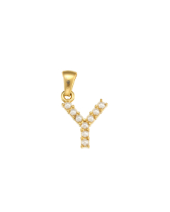 Wholesale Accessories Fashion Niche Simple Zircons Letter Stainless Steel Plated 18K Gold Micro-inset Pearl Letters Pendant-01-Y