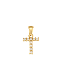 Wholesale Accessories Fashion Niche Simple Zircons Letter Stainless Steel Plated 18K Gold Micro-inset Pearl Letters Pendant-01-T
