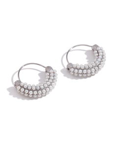 Wholesale Stainless Steel Earrings Micro-pearl White Diamond Hanging Basket Earrings-Steel Color-01