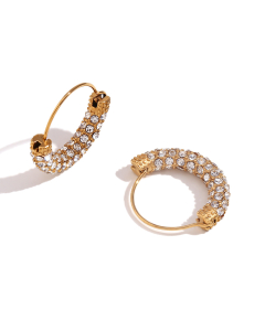 Wholesale Stainless Steel Earrings Micro-pearl White Diamond Hanging Basket Earrings-Gold Color-02