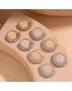 Wholesale Stainless Steel Earrings Micro-pearl White Diamond Hanging Basket Earrings