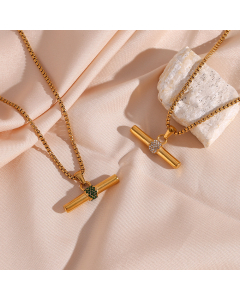 Wholesale Stainless Steel Necklace Fashion Niche Personality Plated 18K Micro Inlaid Pendant Necklace