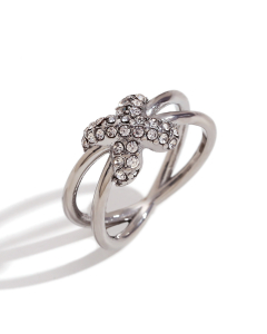 Steel Color Plated 18K Gold  Micro Inlaid X Shape Stainless Steel Ring