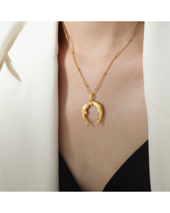 Wholesale Fashion Jewelry Minimalism Light Luxury Dolphin Pendant Titanium Steel Necklace Earrings-Gold Color-Necklace