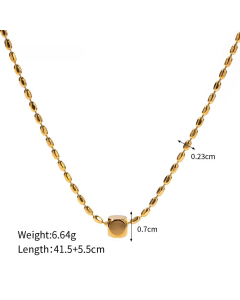 Minimalism Beads Chain Square Titanium Steel Necklace 18K Gold Stainless Steel Square Pendant Necklace