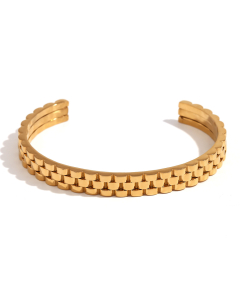Gold Color 18K Gold Plated Bracelet Stainless Steel Open Bangle 