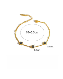 Black Crystal Square Stainless Steel Stacked Bracelet 