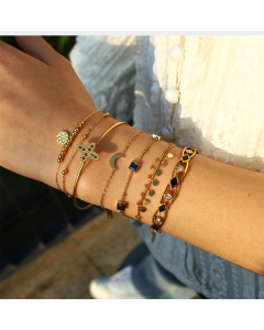 Wholesale Stainless Steel Stacked Bracelet Fashion Minimalism Crystal Dripping Oil Moon Cross Bracelet