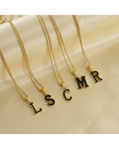 Minimalist Black Shell Initial Letter Stainless Steel Necklace CA7810229