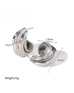 Steel Color 18K Gold Plated C-shaped Earrings Small Size Earrings Stainless Steel Earrings 