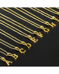 Minimalist Mirror Polish Initial Letter Figaro Chain Steel Necklace