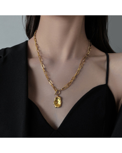 Minimalist OT Clasp Titanium Steel Necklace With Geometric Pendant CA7810129