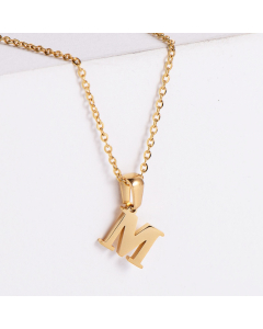 Stainless Steel Necklace Gold Plated Letter Pendant Initials-Minimalist Style-CA7810031