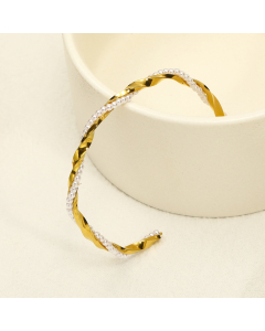 Plated 18K Gold Pearl Mobius Beaded Women's Stainless Steel Bracelet 