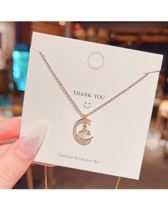 Moon Crystal Pendant With Stainless Steel Twist Chain Necklace In Gold CA7810124