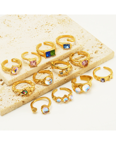 Wholesale Retro Stainless Steel Ring Personality Hip Hop Irregular Geometric Lines Opening Adjustable Moonstone Ring