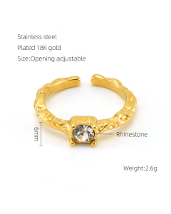 Wholesale Retro Stainless Steel Ring Personality Hip Hop Irregular Geometric Lines Opening Adjustable Moonstone Ring