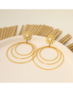Wholesale Stainless Steel Earrings INS Style Multi-layer Circle Earrings Plated 18K Gold Geometric Flower Earrings