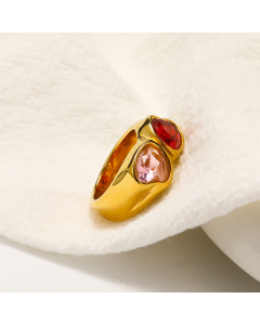 Wholesale Light Luxury Multicolor Zirconia Heart Ring Electroplated 18k Gold Titanium Steel Ring 
