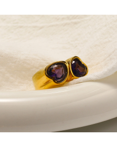 Wholesale Light Luxury Multicolor Zirconia Heart Ring Electroplated 18k Gold Titanium Steel Ring 