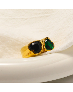 Wholesale Light Luxury Multicolor Zirconia Heart Ring Electroplated 18k Gold Titanium Steel Ring 