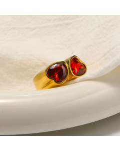 Wholesale Light Luxury Multicolor Zirconia Heart Ring Electroplated 18k Gold Titanium Steel Ring 