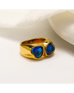 Wholesale Light Luxury Multicolor Zirconia Heart Ring Electroplated 18k Gold Titanium Steel Ring 