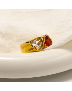 Wholesale Light Luxury Multicolor Zirconia Heart Ring Electroplated 18k Gold Titanium Steel Ring 