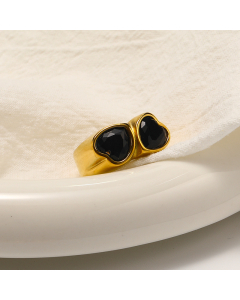 Wholesale Light Luxury Multicolor Zirconia Heart Ring Electroplated 18k Gold Titanium Steel Ring 