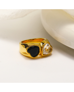 Wholesale Light Luxury Multicolor Zirconia Heart Ring Electroplated 18k Gold Titanium Steel Ring 