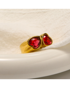 Wholesale Light Luxury Multicolor Zirconia Heart Ring Electroplated 18k Gold Titanium Steel Ring 
