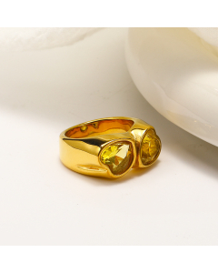 Wholesale Light Luxury Multicolor Zirconia Heart Ring Electroplated 18k Gold Titanium Steel Ring 