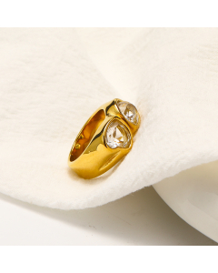 Wholesale Light Luxury Multicolor Zirconia Heart Ring Electroplated 18k Gold Titanium Steel Ring 
