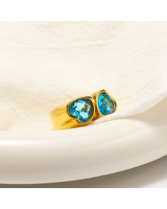 Wholesale Light Luxury Multicolor Zirconia Heart Ring Electroplated 18k Gold Titanium Steel Ring 