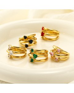 Wholesale Multilayer Ring Light Luxury Personality Geometric Inset Heart Shaped Zirconium Stainless Steel Ring