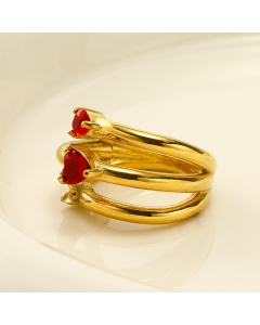 Multilayer Heart Shaped Zirconium Inlaid Stainless Steel Ring Wholesale-Red-6