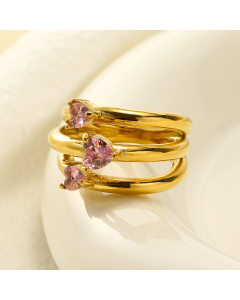 Pink Multilayer Heart Shaped Zirconium Inlaid Stainless Steel Ring Wholesale