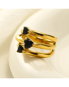 Black Multilayer Heart Shaped Zirconium Inlaid Stainless Steel Ring Wholesale