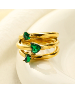 Green Multilayer Heart Shaped Zirconium Inlaid Stainless Steel Ring Wholesale