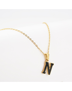 N Black Shell Initial Letter Stainless Steel Necklace CA7810229