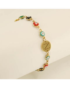 N Evil Eye Drop Oil Initial Letter Stainless Steel Bracelet With 18K Gold Plated